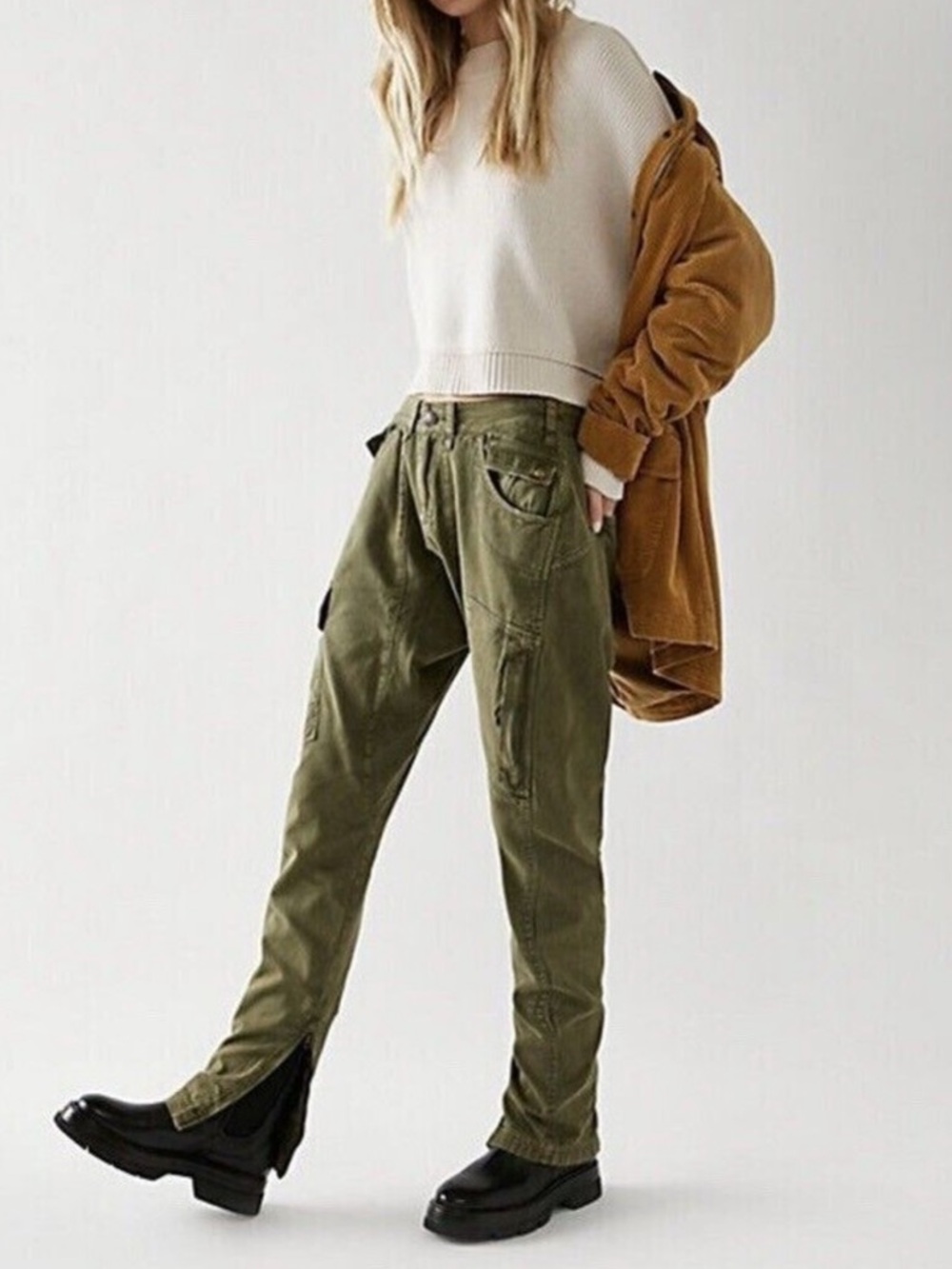 Free People Rule Breaker Slim Pant Cargo Pant Olive Green 14 OB1597504